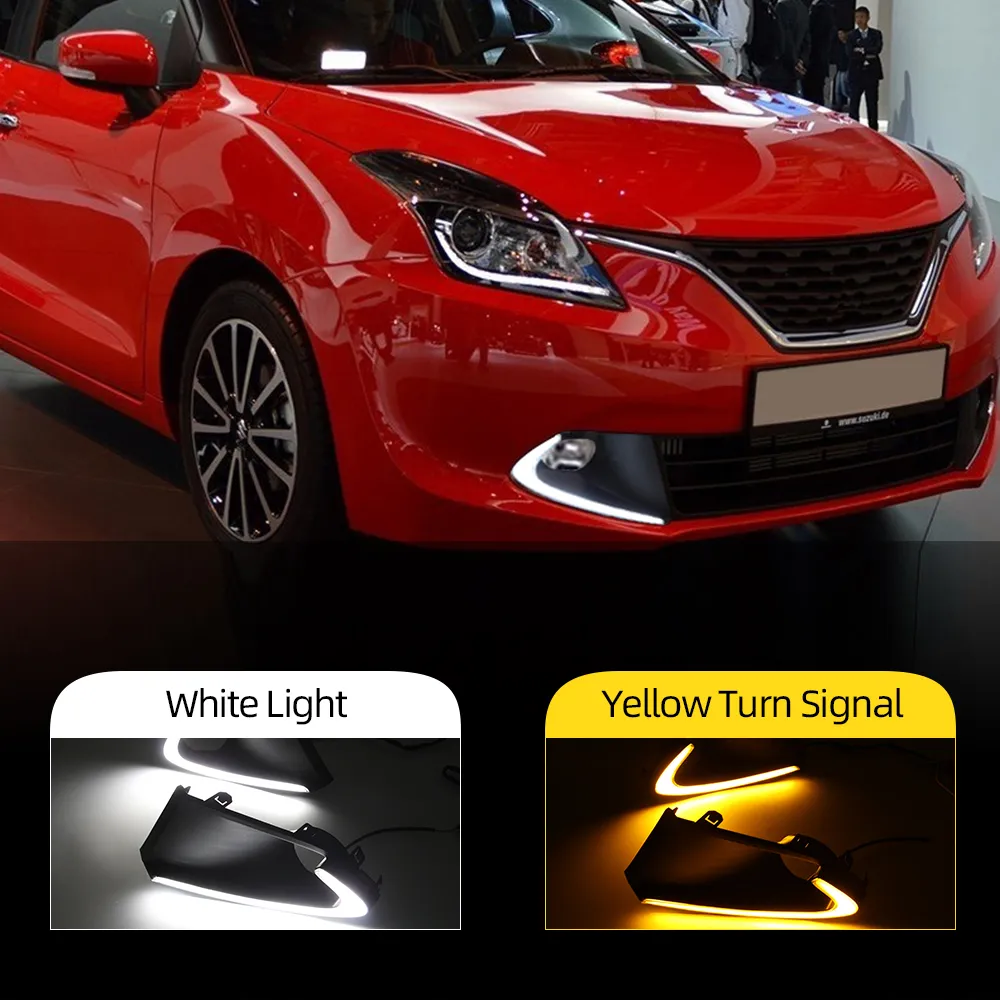 2 stks voor Suzuki Baleno 2016 2017 2018 2019 LED DRL Daytime Running Lights Mistlamp Cover met Geel Daglicht