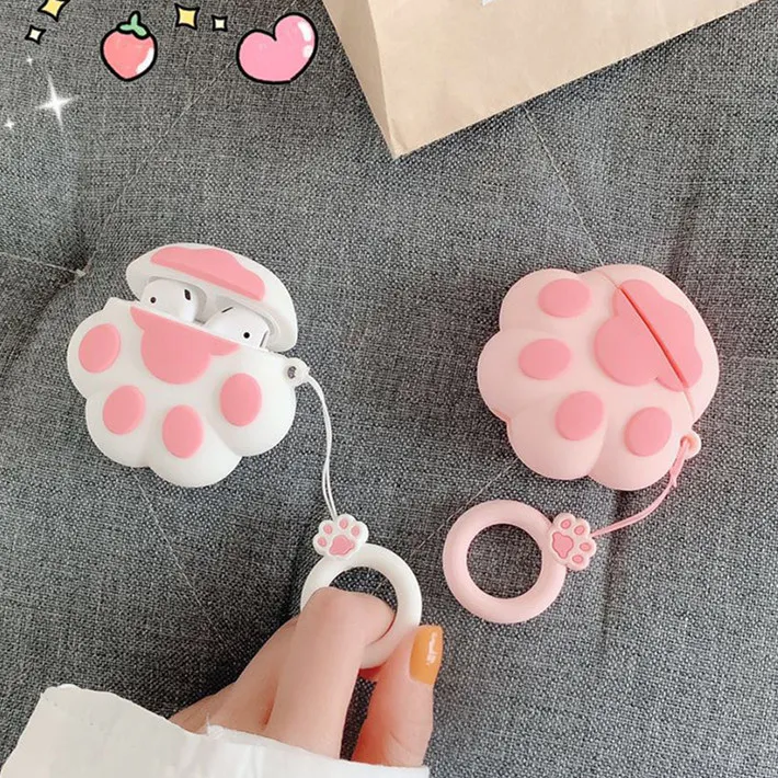 3D Cartoon Cat Paw Design Wireless Bluetooth Earphone Case för AirPods 1: a 2: a generationen för Apple AirPods 1 2 Cover Accessoares 50pcs