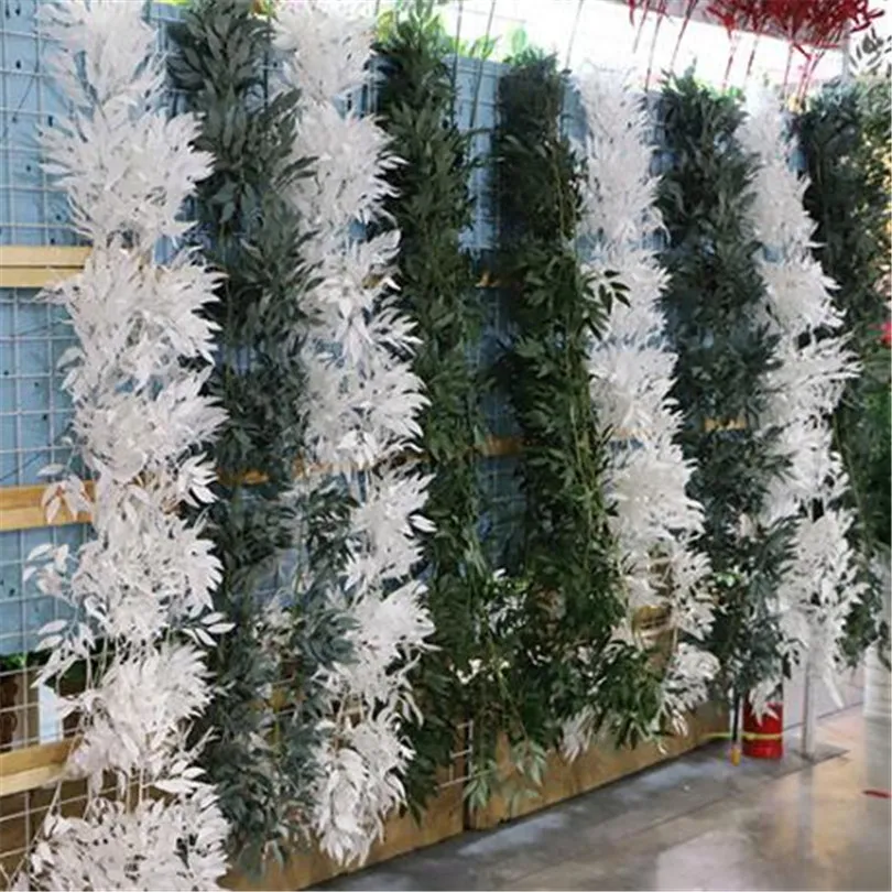 5 pz Artificiale Fiore di Salice Foglia Viti Edera bianco/verde Olivo Stelo Rami di Salice 165 cm per la Decorazione Della Festa Nuziale