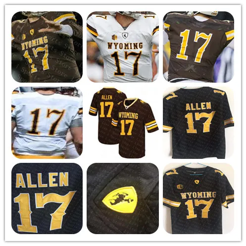 Męskie koszulki piłkarskie NCAA Wyoming Cowboy 17 Josh Allen College Stitcehd Brązowy biały Rozmiar S-3XL