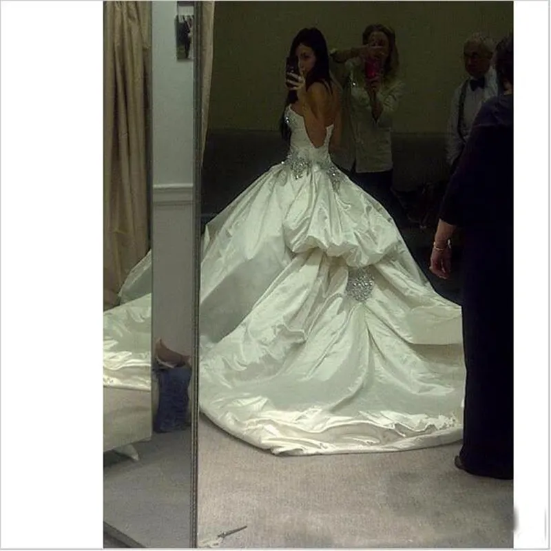 Ivory Bling Pnina Tornai Silk Ballgown Wedding Dress With