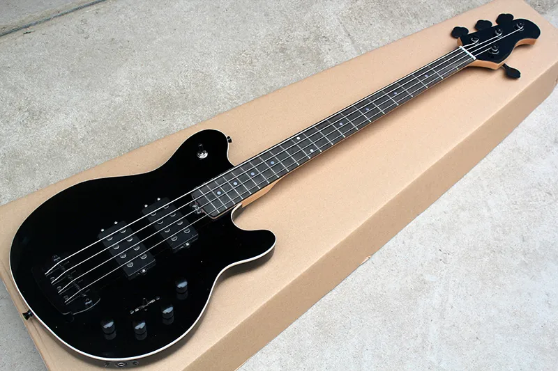 Factory Custom black Electric Bass Guitar with 4 StringsHH Pickups,22 Frets,Black Hardwares,Offer Customized