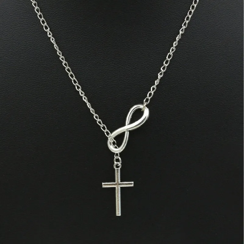 Collier croix infini Unique pour femmes en alliage de Zinc, bijoux de foi éternelle comme cadeau, chaîne de clavicule Boho, colliers féminins en argent