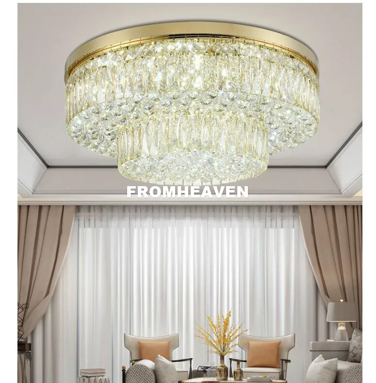 Modern Champagne Crystal Ceiling Lamp With Round Flush Mounted Modern Pendant Lighting Fitting Lustres From Tinger3280 374.7 DHgate.Com