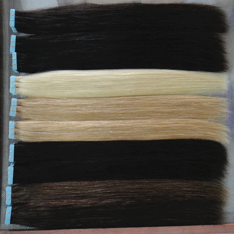 groothandel Tape in human hair extensions huid inslag kleuren blond remy haar 16 tot 24 inch 20 stks/zak, 40g, 50g, 60g Gratis Verzending