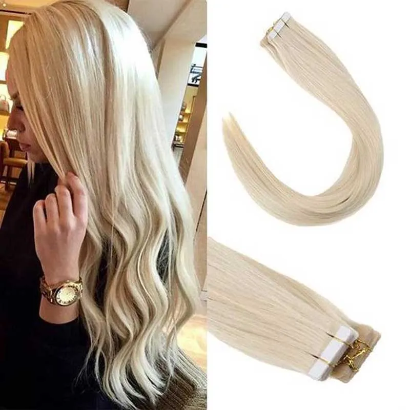 Fita PU Em Extensões de Cabelo Sem Costura Trama Da Pele Humana Mulheres de Cabelo Em Linha Reta Moda Estilo 14-24 polegadas 20 pcs