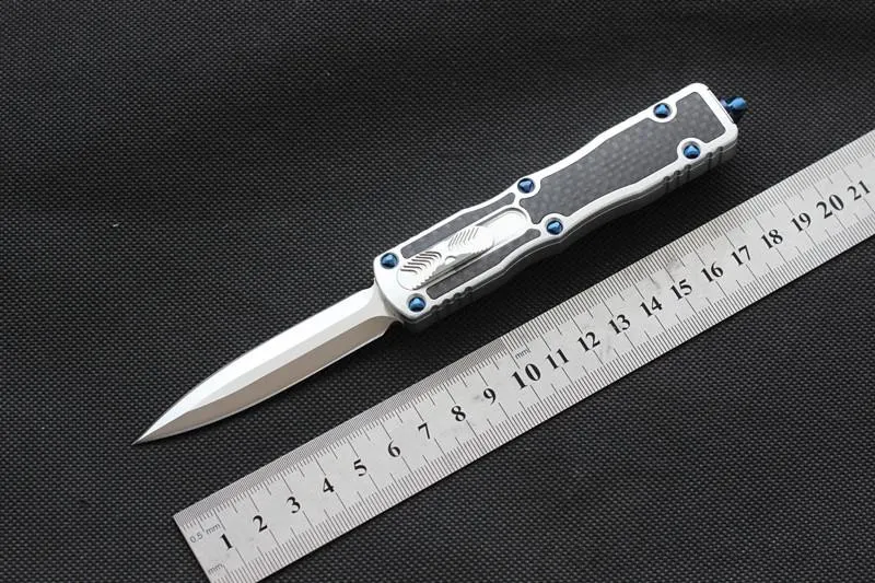 NUOVI coltelli prototipo personalizzati D2 intarsio in acciaio / fibra di carbonio (2,88 "raso) 6061-T6 manico in alluminio coltello da frutta tascabile Coltelli tattici di sopravvivenza