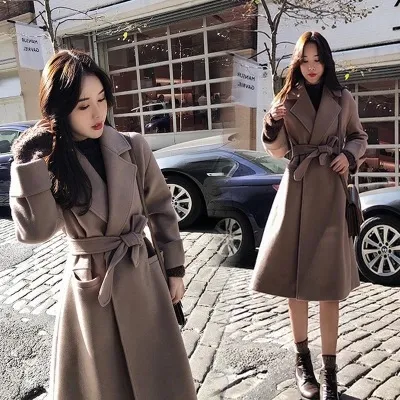 Save Big on Bulk Women's Coats With Belt Heydress 2019 Autumn Winter Women  Belt Coat Turn Down Collar Female Casual Wool Coat Ladies Loose Solid Thick 