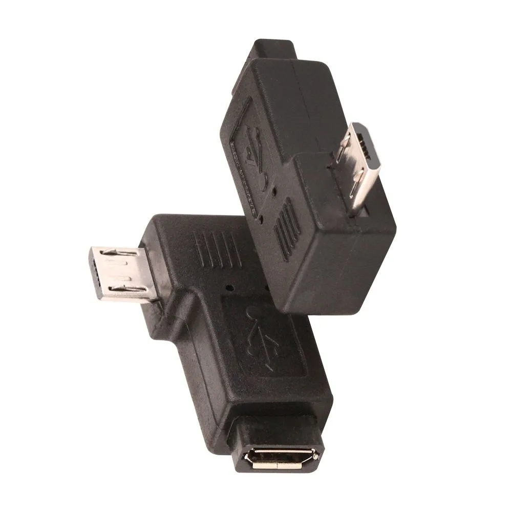 USB Connector Adapters Black 90 Degree Right Angle Micro USB Male To Micro Female Plug Adapter Converter