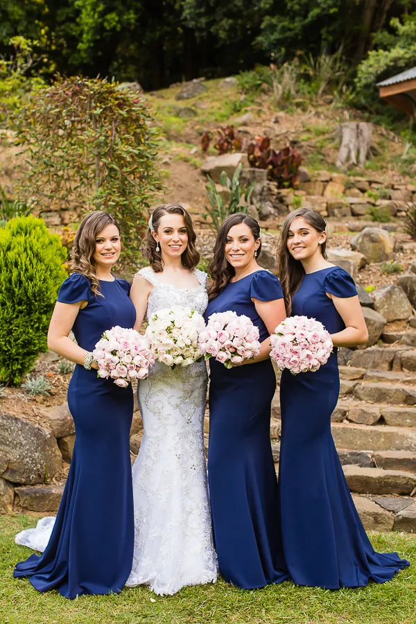 Navy Blue Mermaid Modest Bridesmaid Dresses With Cap Sleeves Jewel Neck Short Sleeves Open Back Women Formal Wedding Party Dress Custom