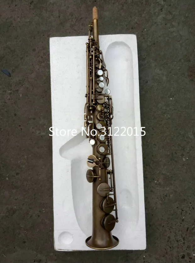 Ny ankomst obranded kan customizable logo sopran saxofon mässingsinstrument antikoppar yta b platt sax med munstycke