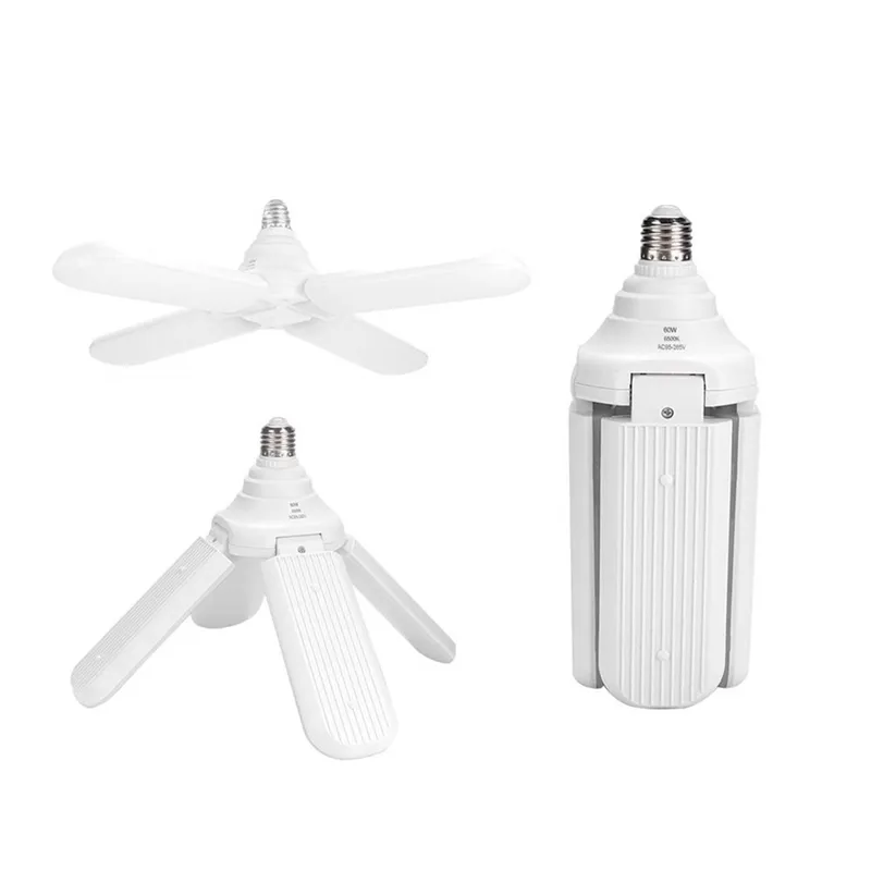 Edison2011 E27 Ventilador Lâmpada Lâmpada Lâmpada Lâmpada 60w 4 Lâmina Dobrável Lâmpada De Garagem 110-265V Iluminação Ajustável de Teto Branco / Branco Cool