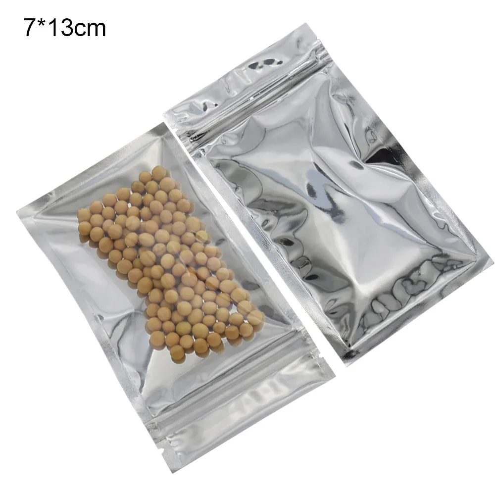 7 * 13cm 200pcs / lot 알루미늄 호일 / 클리어 플라스틱 Resealable 밸브 지퍼 플라스틱 소매 포장 팩 가방 지퍼 잠금 가방 패키지 주머니