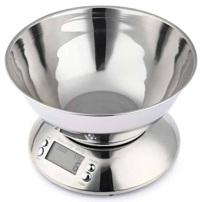 Outils de cuisine en acier inoxydable Balance 5kg/1g Équilibre alimentaire électronique Cuisine Balance numérique de précision avec bol Outil de cuisson