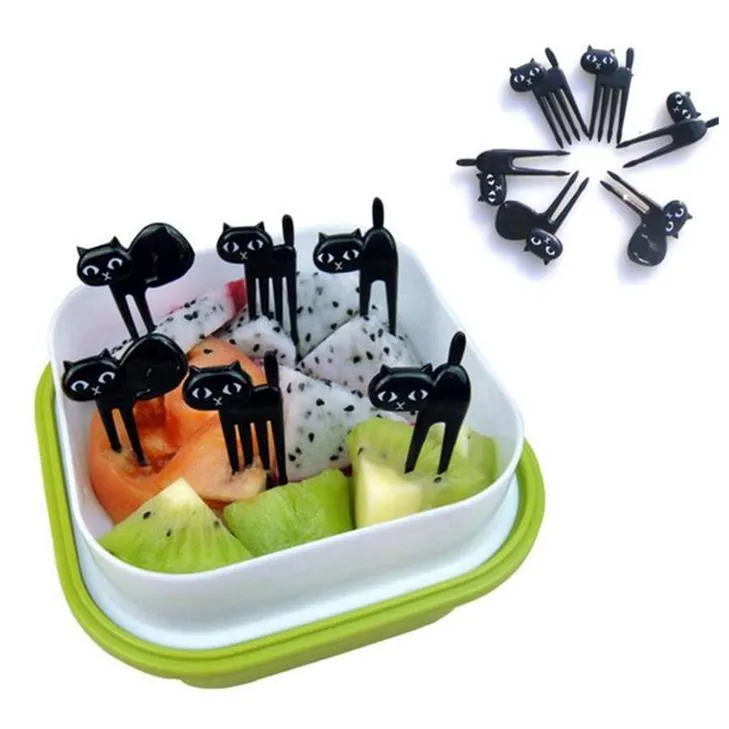 6 pz/lotto Black Cat Frutta Forchette Per Bambini Bambini Decorazione Della Torta Da Dessert Stoviglie Stoviglie Gadget Da Cucina Accessori