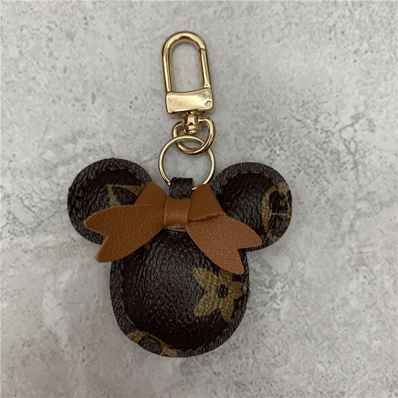 Mouse Design Car Keychain Flower Bag Pendant Charm Jewelry Keyring Holder for Women Men Gift Fashion PU Leather Animal Key Chain Accessories