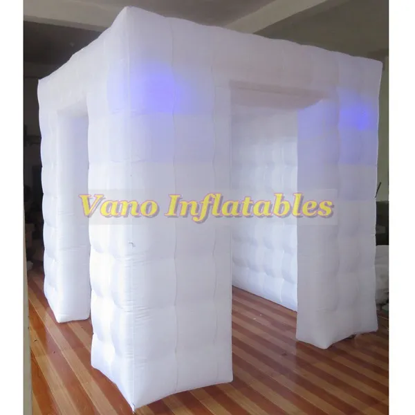 Portable Inflatable Photo Booth Enclosure DIY Selfie Photo Tent with Colors LED Changing Lights and Inner Blower for Christmas Day, New Year