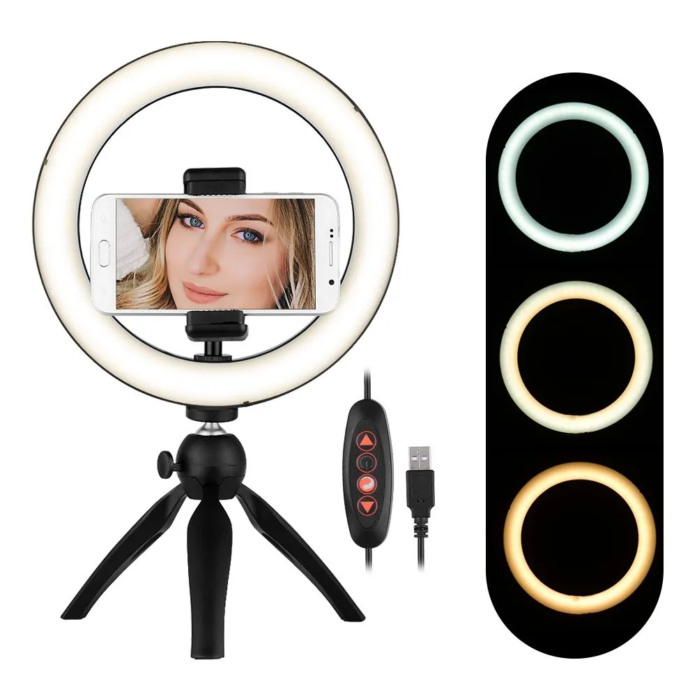 8.6In Dimmable Desktop Selfie LED Ring Light Lamp withTripod Stand Phone Holder Camera Ringlight For YouTube Video Live Photo Photography St
