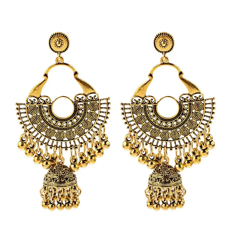 Gypsy Indischer Jhumka Schmuck Böhmen Ethnische Hohle Große Glocken Lange Tropfen Baumeln Ohrringe Für Frauen boucle d'oreille femme