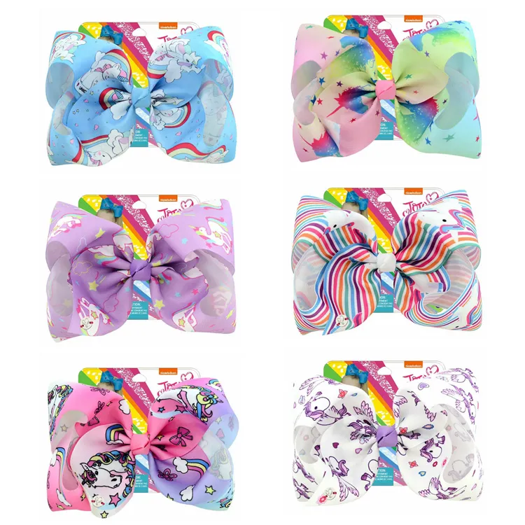 12 colores 8 pulgadas "Jojo Girls Siwa Unicorn Collection Colorful Hakepin Pein Bows Bigs Los accesorios para el cabello para las niñas al por mayor zfj698