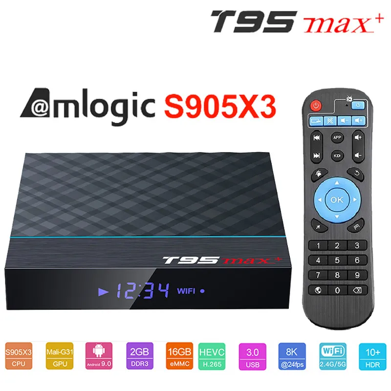 T95 MAX+ Amlogic S905X3 Android 9 TV-DOOS 4GB 64GB 32GB 2.4G5G wifi 4K 8K 24fps Set TopBox