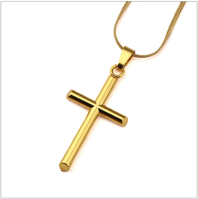 Mens Charm Cross Pendant Chokers Necklaces Fashion Hip Hop Jewelry 18K Gold Plated 45cm Long Chain Punk Trendy Necklace Men Gift