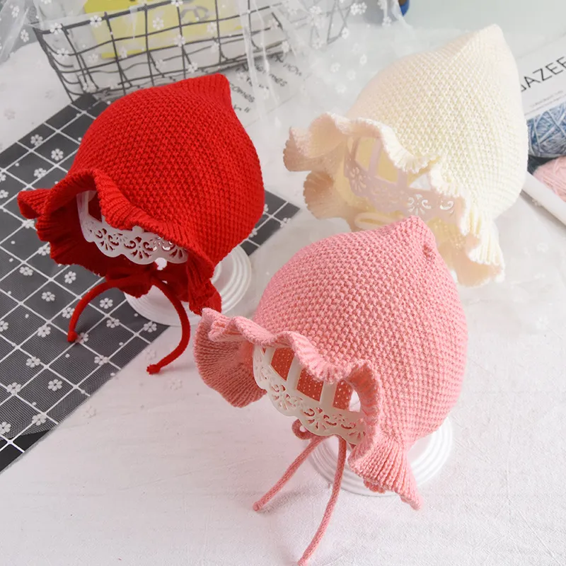 Autumn Winter Infant Baby Caps Hats Princess Girls Babies Beanies Ruffles Warm Cap Children Lace Up Hat M205