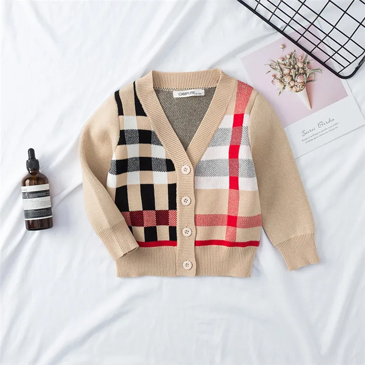 Jungen Mädchen Strickpullover Koreanische Streifen Plaid passende Strickjacke Kinderkleidung Kinder Jacken Mantel Oberbekleidung Boutique Kleidung GJJ23