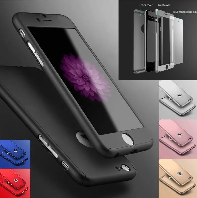 Luxury Ultra-Thin 360 Shockproof Hybrid LCD Tempered Glass Screen Protector PC Hard Phone Case Cover Shell For Apple iPhone 6S 7 8 Plus X XS