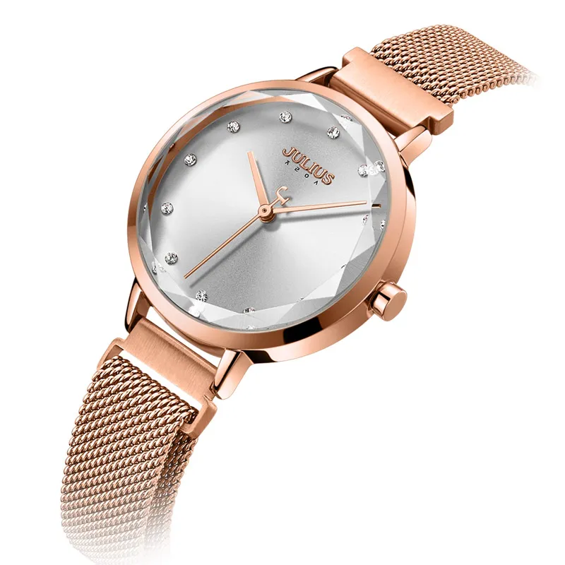 JULIUS nouvelle montre Design créatif aimant en acier inoxydable maille bande montre pour femme japon Miyota Movt mode montre à Quartz JA-114226m