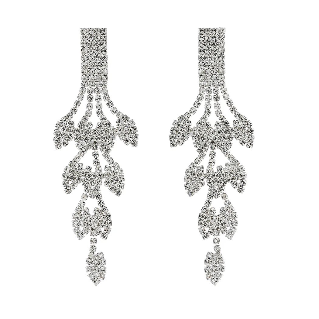 Fashion leaf-shaped with Bright Full Rhinestone Tassel Drop Dangle Earrings for Women Wedding Gift