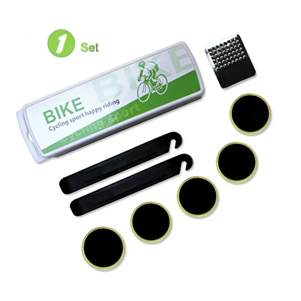 Fietslapbandreparatiekit lijmloze patches en fietsenband hendels set moeten gereedschap hebben voor de meeste buitbuispunctie reparaties