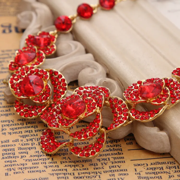 Red rhinestone jewelry sets discount