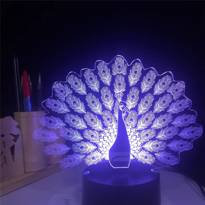 Lampe LED paon 3D avec capteur de changement de couleur, veilleuse 3D Animal, décoration de chambre à coucher, meilleur cadeau pour enfant, jouet pour enfants