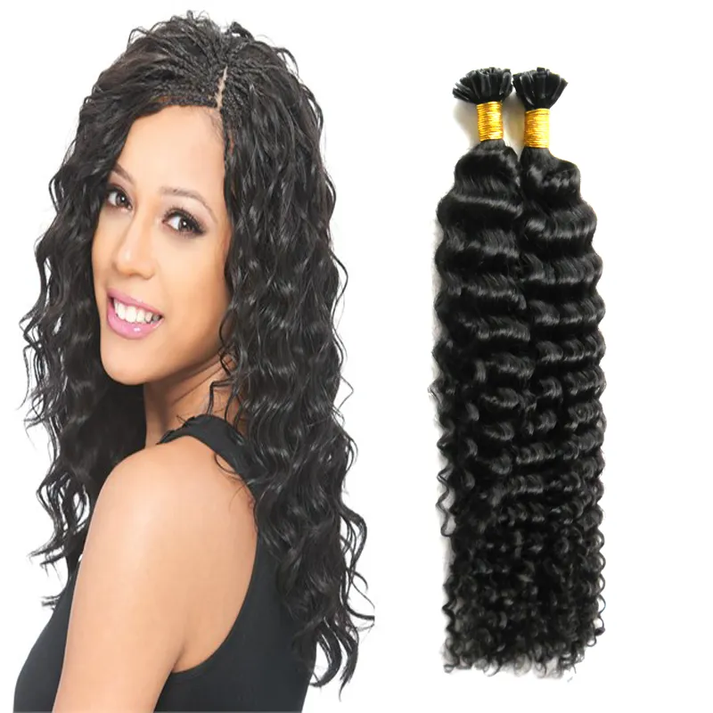 Deep Curly 100g / lot 100s Pre-Bonded Fusion U-Spitze Haarverlängerungen 100g reines Menschenhaar 100% maschinell gefertigte Remy Menschenhaarverlängerungskapsel