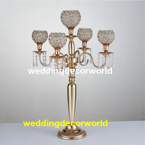 Latest Crystal Wedding Centerpiece glass Gold Candelabra Clear Candle Holder Event Party Table Decoration decor0771