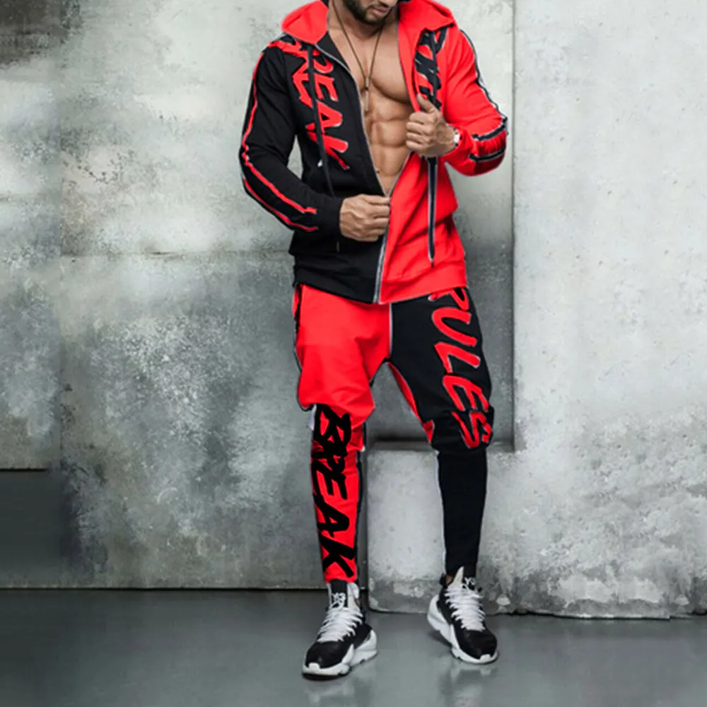 2 peças Mens Roupas Streetwear Hip Hop Ropa Hombre Set Slim Casual Tracksuit Homens Jacker Zipper + Pencil Calças Esporte Homens Conjuntos