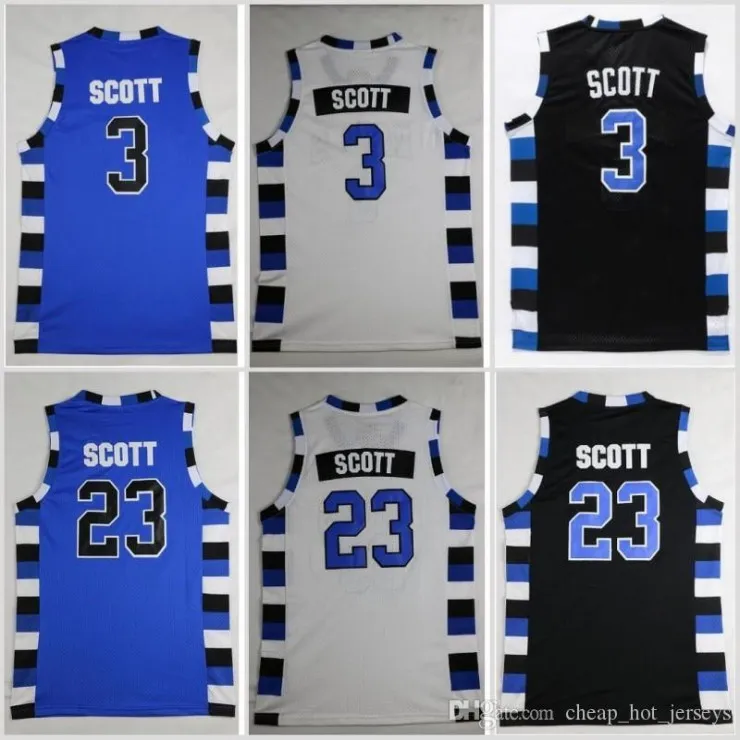 남자 한 나무 언덕 까마귀 유니폼 농구 형제 영화 # 3 루카스 스콧 # 23 Nathan Scott Jersey 스포츠 스티치 팀 색상 검정색 흰색