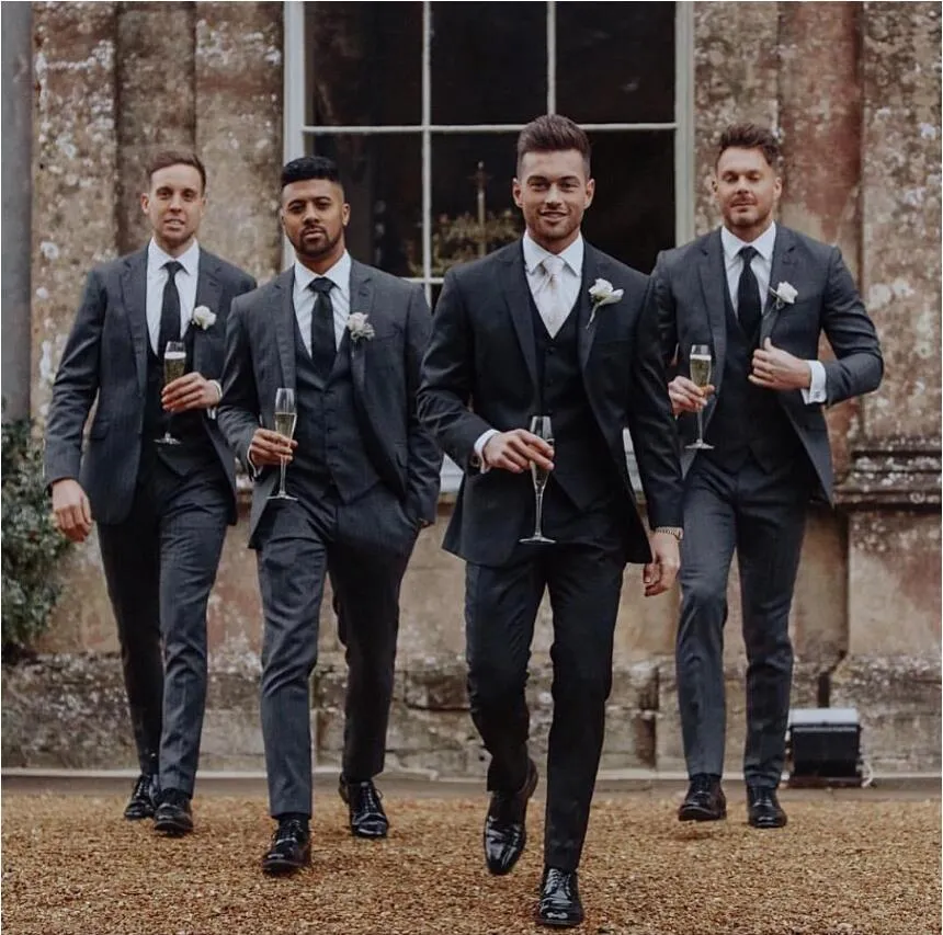 2019 Formalne Groomsmen Wedding Suit Smokingi Trzy kawałki (Top + Spodnie + Kamizelka) Najlepsze Mężczyźni Ślub Smokingi Garnitury Formalne Biznes Mężczyźni Garnitury