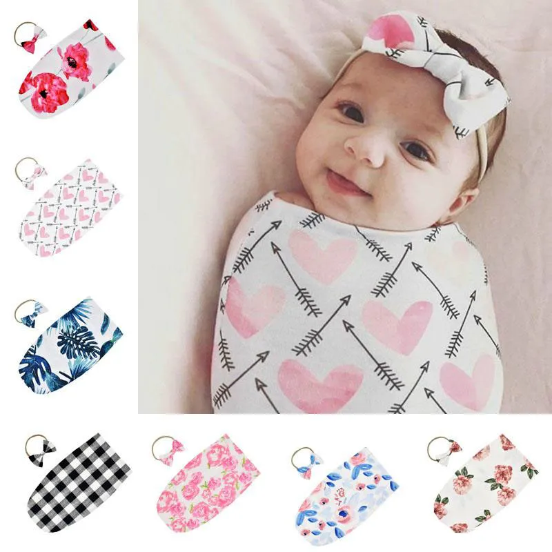 Noworodek Niemowlę Baby Swiaddle Śpiwory Baby Baby Muzylin Koc + Pałąk Baby Soft Cocoon Sleep Sack Bow Pałąk 2 Sztuk Zestaw 7 Kolorów