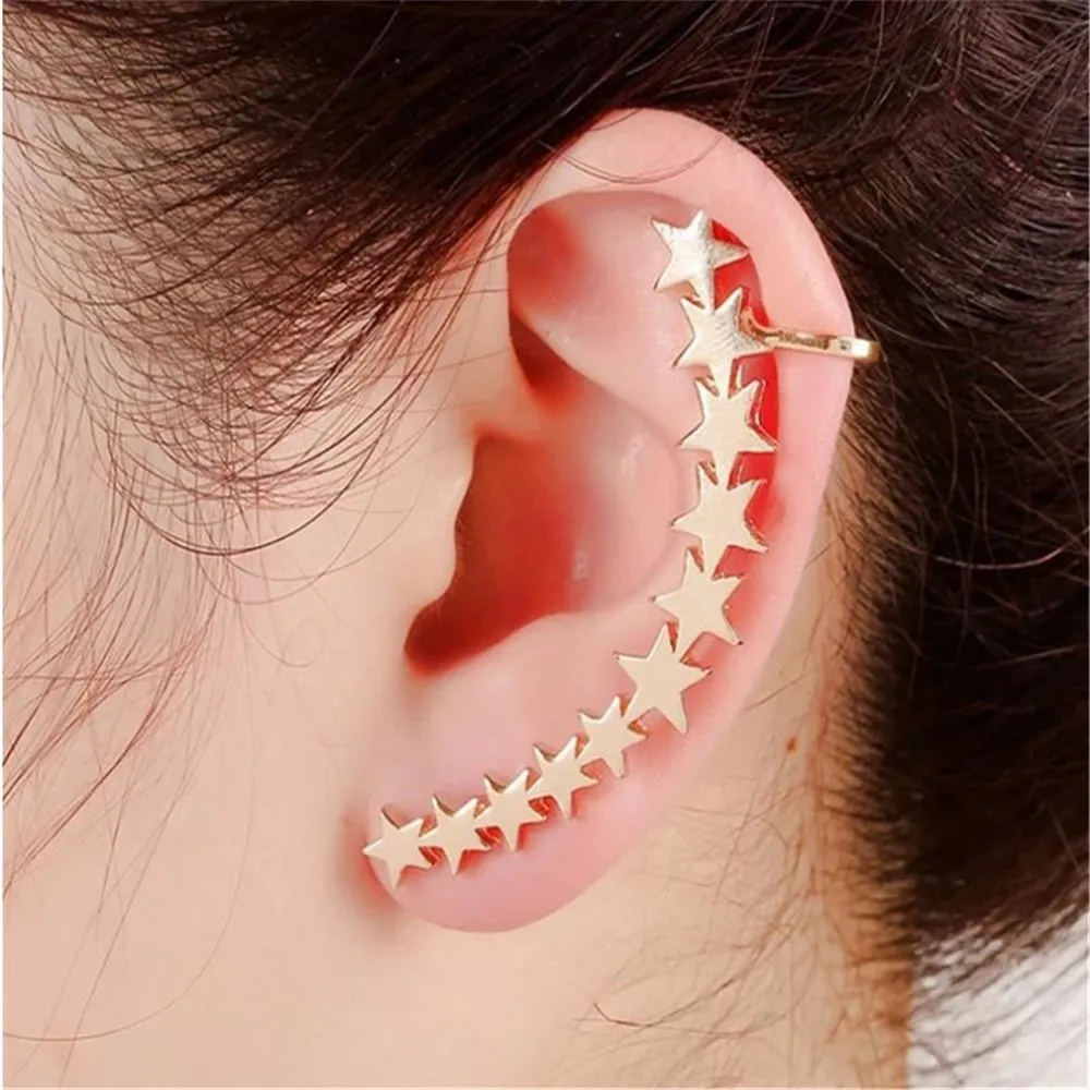 1 PC Novo Design Star Stud Brincos Orelha Brincos Longos Ear Clipe Crawler Hot Moda Jóias Acessórios Presentes Para As Mulheres Meninas