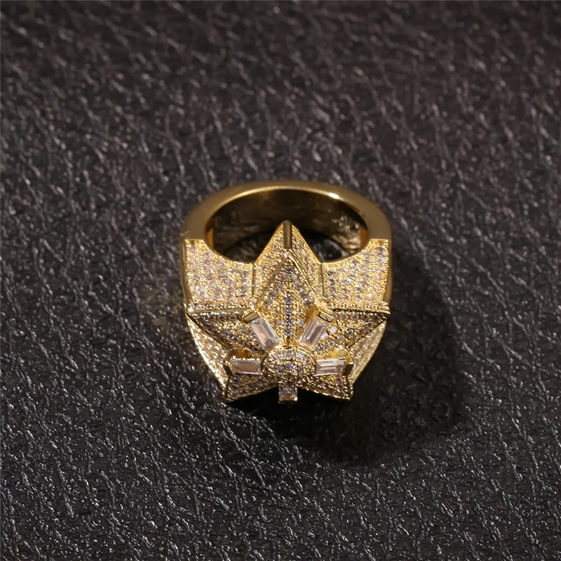Hiphop Star Pierścienie dla mężczyzn Bling Cubic Zirconia Ice Out Hip Hop Gold Ring Brand Jewelry4788473