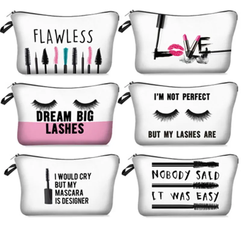 Bolsas de maquiagem femininas Impressão de letra 3D Saco de cosméticos com padrão multicolor Animais fofos Cosméticos bolsas de armazenamento de higiene pessoal de viagem