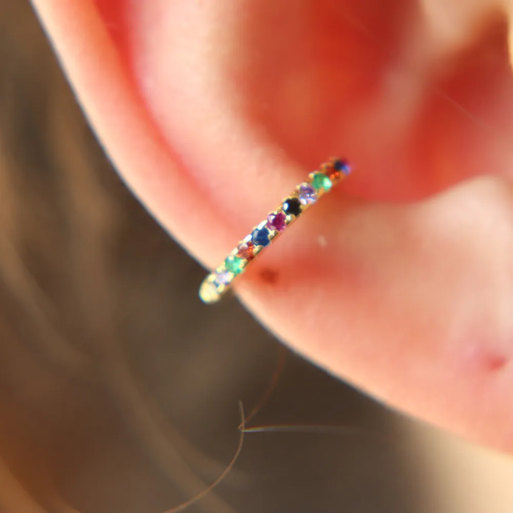 Earcuff Orecchini 925 Sterling Delicato Arcobaleno Cz Orecchini Piccole Dimensioni Bambina Orecchino Polsino Orecchio Colori Micro Pave Circle