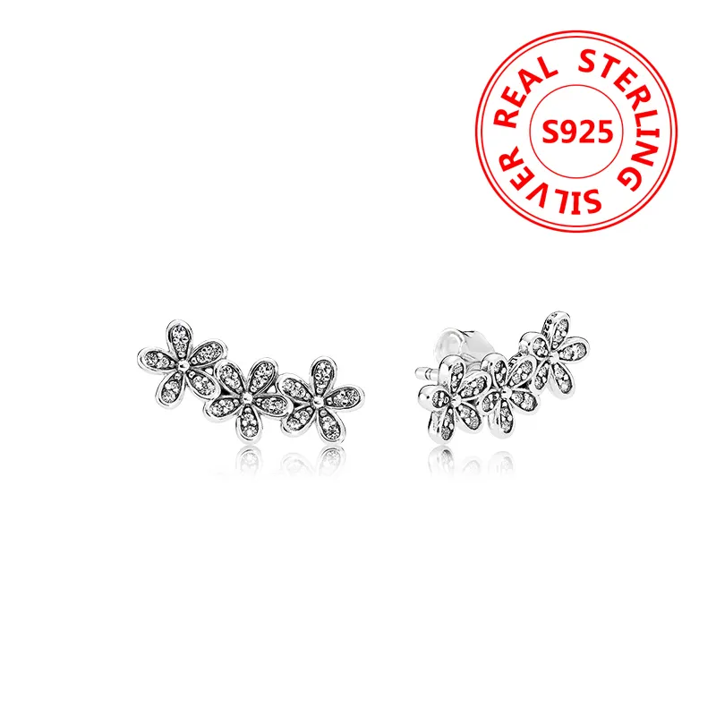 Sparkling Daisy Stud Boucle d'oreille pour Pandora 925 Sterling Silver Femmes Bijoux fleurs Boucles d'oreilles avec coffret d'origine