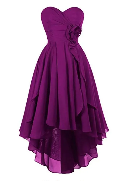 Sweetheart Alta Baixa Low Assimétrica Vestido de Promoção Chiffon Ruffles Party Prom Homecoming Vestidos Lace-Up