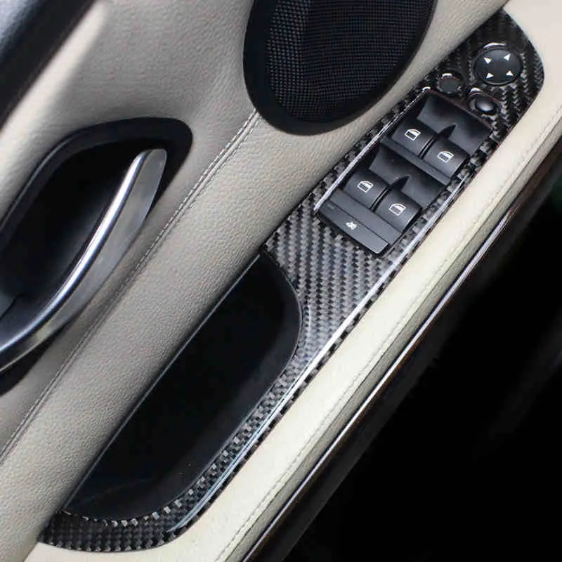 Наклейка автоматической аксессуары для BMW E90 F30 LHD 2005-2019 3 серии Carbold Fibre Car Интерьер интерьера Дверной оконный переключатель Обложка накладки 4 шт. / Набор