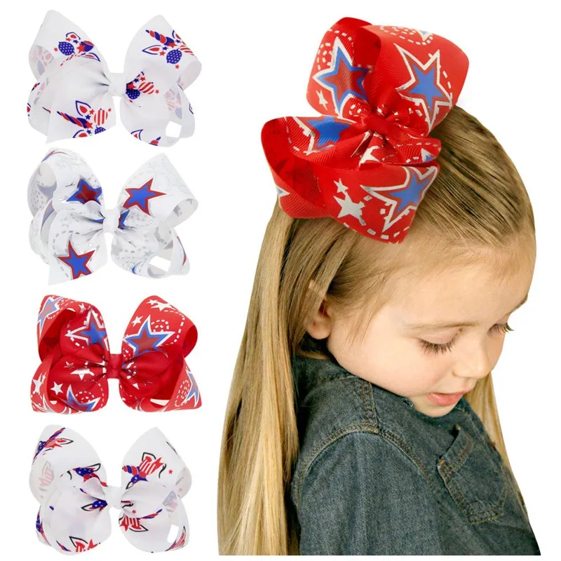 Ruban Licorne 4 juillet Nœuds pour cheveux Clips Filles Hairbow USA Drapeau Jour de l'Indépendance Hairgrip Festival Enfants Accessoires pour cheveux HC134