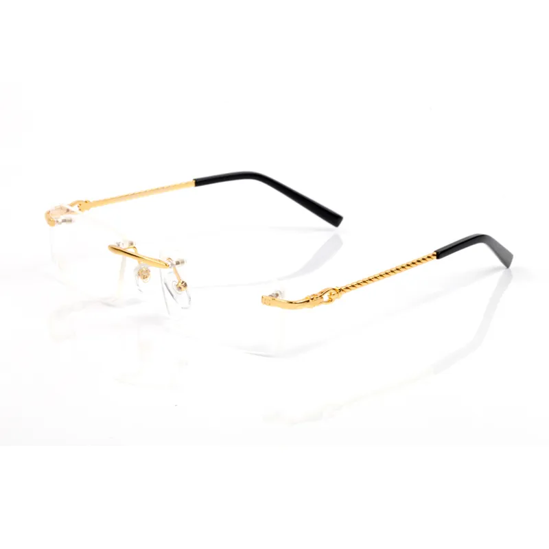 Sunglasses Clear Rimless Eyeglasses Frames Mennew Fashion Men Optical Frame Glasses Rimless Gold Metal Buffalo Horn Eyewear Clear Lenses Sunglasses