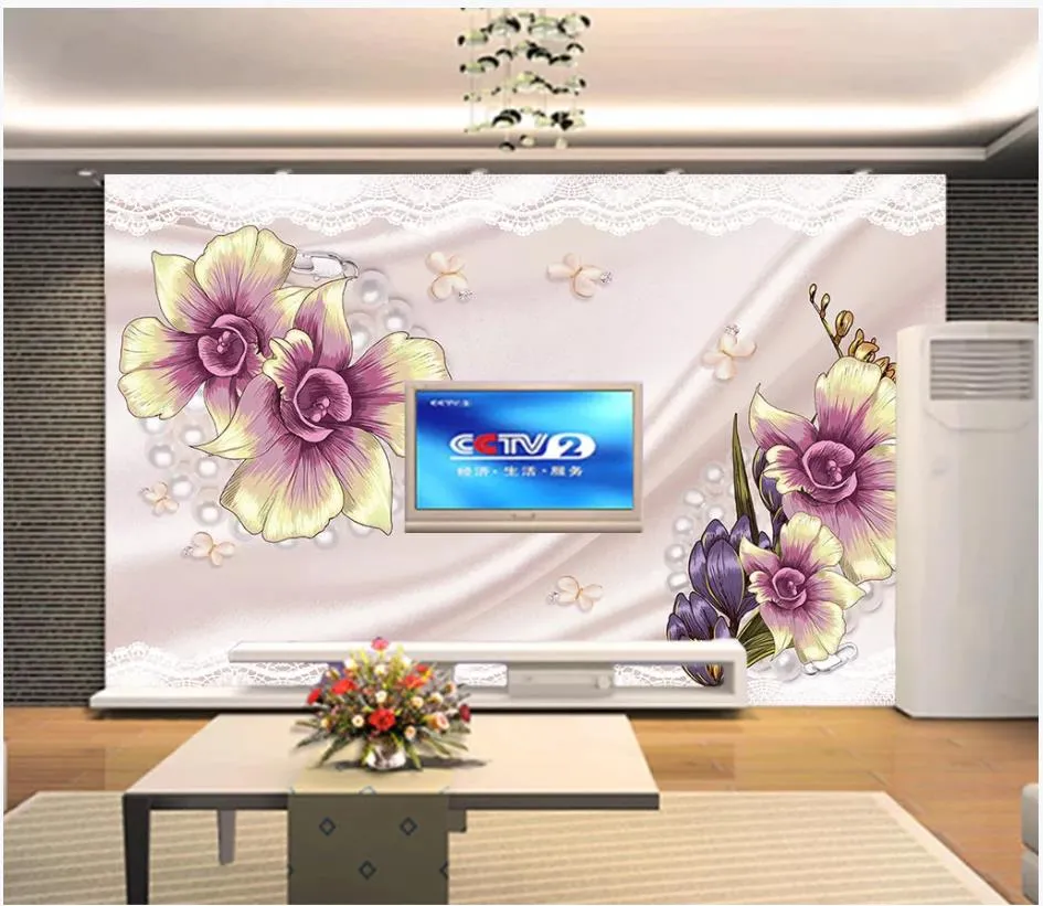 Papier Peint 3D Argenté Motif Fleur – Autocollant Mural – Q2830 – Kay